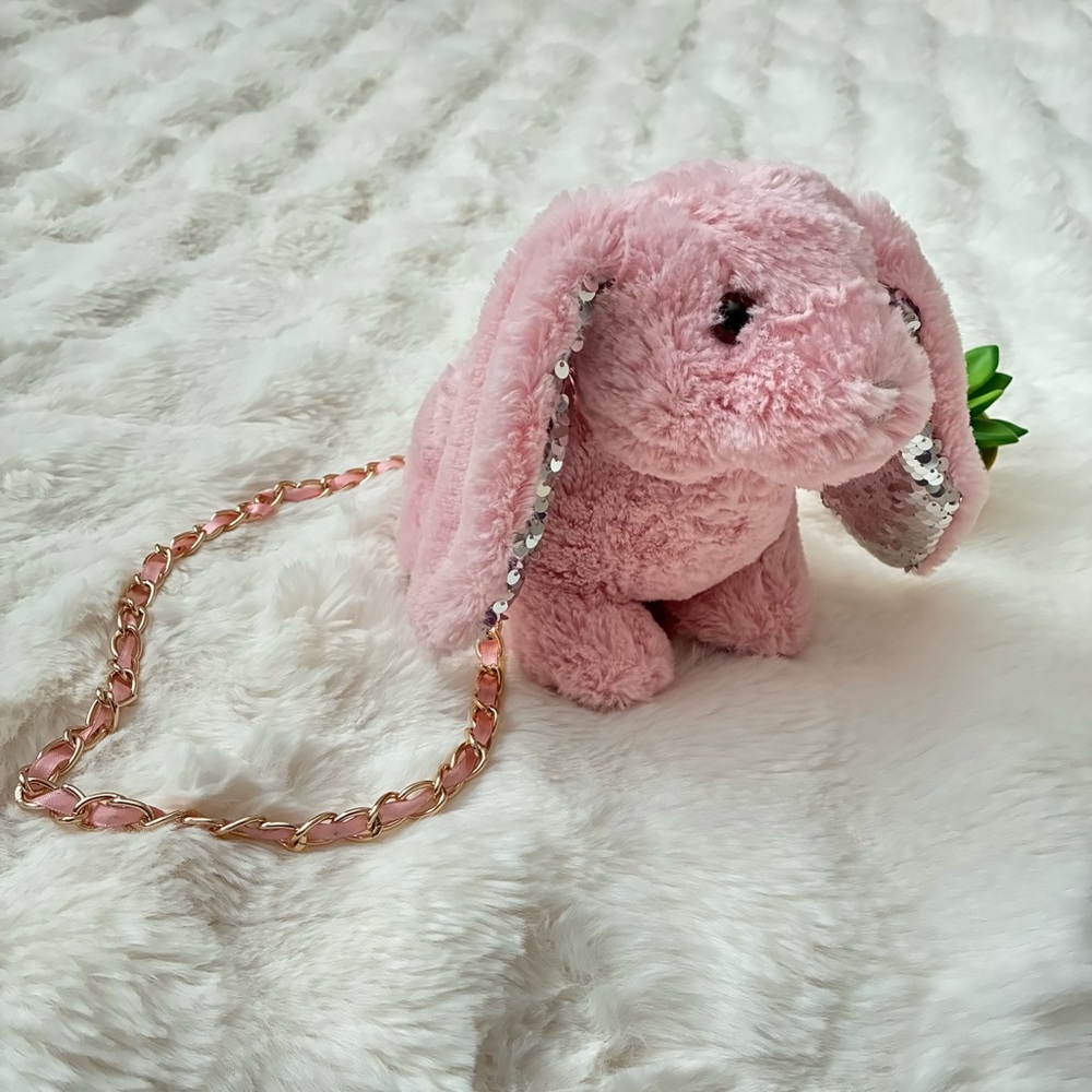 Pink Bunny Purse Plush Bag Daisy Sequins Toby Enterprises